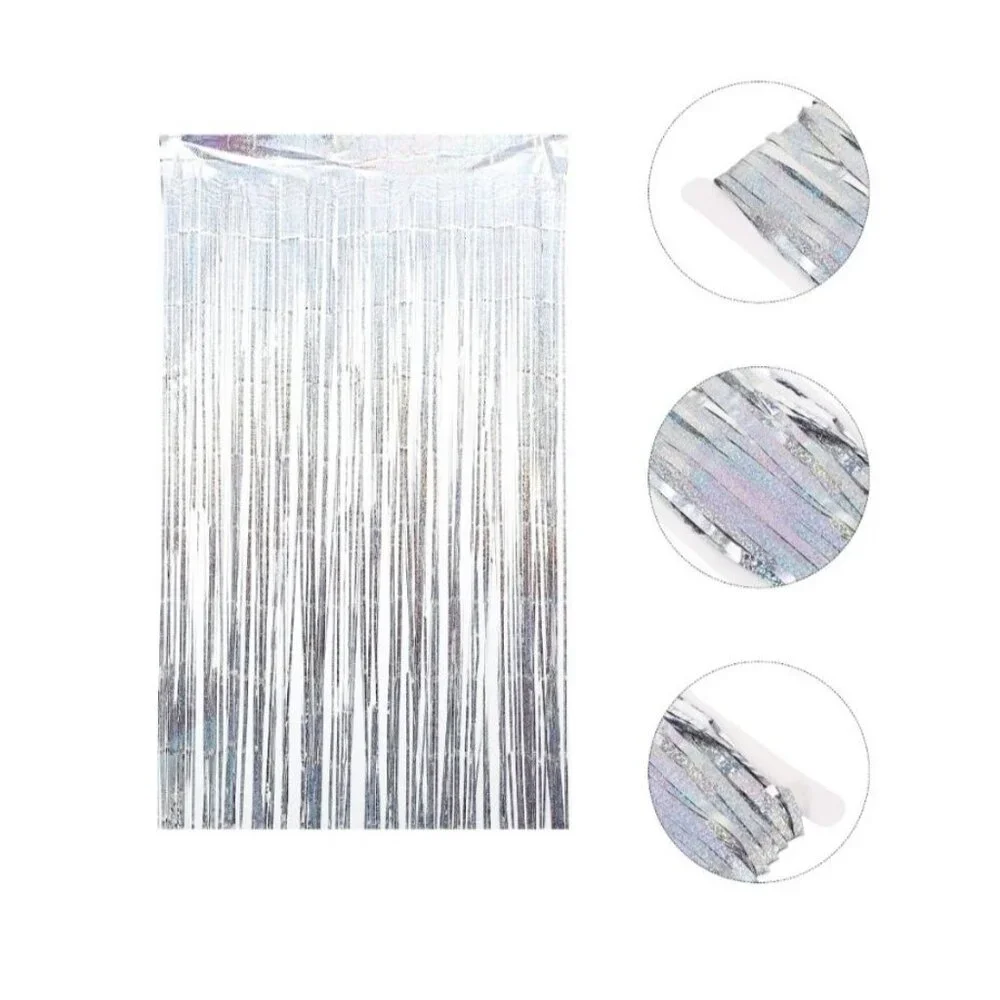 2 Packs Silver Multicolor Tinsel Foil Fringe Curtain Backdrop Engagement Bridal